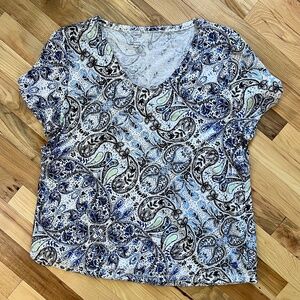 Talbots Blue & Green Paisley Short Sleeve Shirt